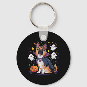 Funny German Shepherd Pup Halloween Ghosts Dracula Key Ring