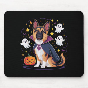 Funny German Shepherd Pup Halloween Ghosts Dracula Mouse Pad