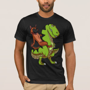 Funny German Shepherd Riding T-Rex Dinosaur T-Shirt