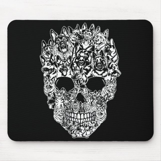 Funny German Shepherd Skull Dog Skeleton Halloween Mouse Pad (Front)