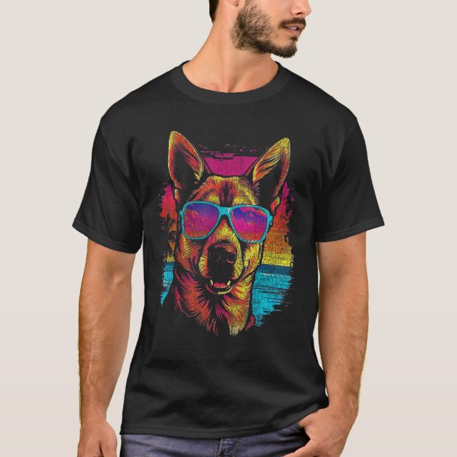 Funny German Shepherd Summer Vacation Tropical T-Shirt (Front)
