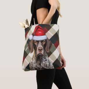 Funny German Shorthair Pointer Christmas Dog Plaid Tote Bag