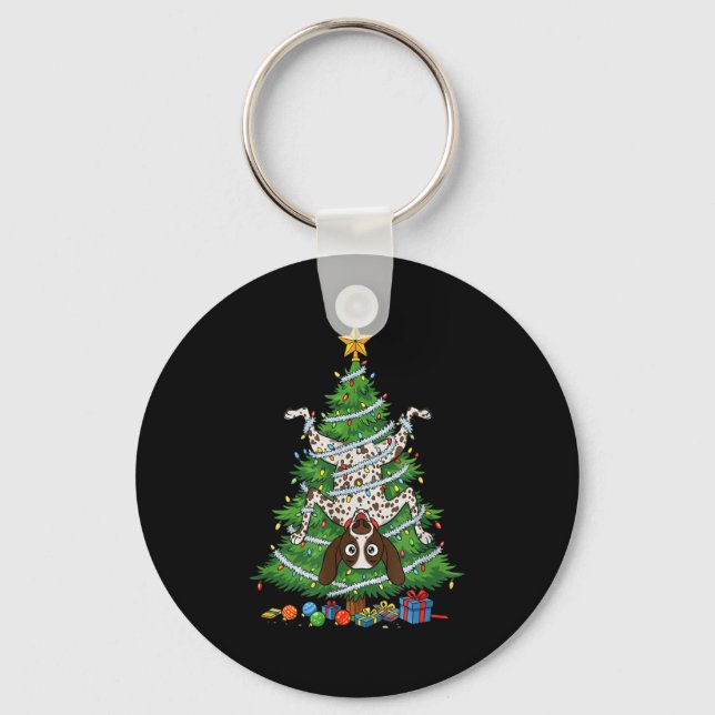 Funny German Shorthaired Inter Dog Christmas Tree  Key Ring (Front)