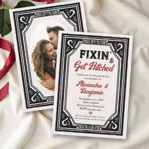 Funny Get Hitched Western Saloon Photo Engagement Invitation