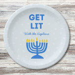 Funny "Get Lit" Chic Personalised Menorah Hanukkah<br><div class="desc">Add a festive spark to your Hanukkah celebration with these fun "Get Lit" napkins! Featuring a bold blue menorah illustration and customisable family name text, these napkins bring humour and personality to your holiday gatherings. The playful phrase and vibrant colours make them a memorable addition to your Hanukkah table, perfect...</div>