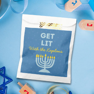 Funny "Get Lit" Chic Personalised Menorah Hanukkah Favour Bags