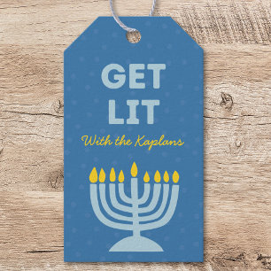 Funny "Get Lit" Chic Personalised Menorah Hanukkah Gift Tags