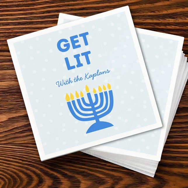 Funny "Get Lit" Chic Personalised Menorah Hanukkah Napkin (Creator Uploaded)