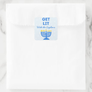 Funny "Get Lit" Chic Personalised Menorah Hanukkah Square Sticker