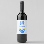 Funny "Get Lit" Chic Personalised Menorah Hanukkah Wine Label<br><div class="desc">Add a fun twist to your Hanukkah festivities with this cheeky "Get Lit" wine label! Featuring a bright menorah illustration and customisable family name text, this label brings humour and personality to your holiday table. Perfect for decorating wine bottles at family dinners, gifting to friends, or enhancing the holiday spirit...</div>