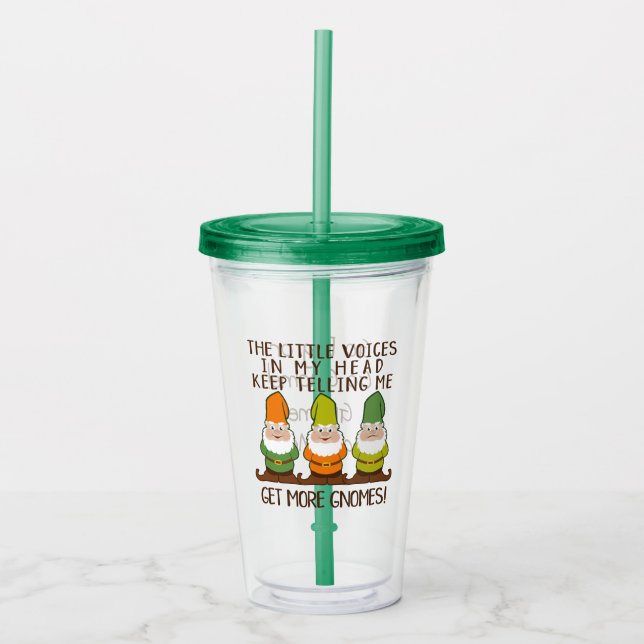 Funny Get More Gnomes Pun Acrylic Tumbler (Front)