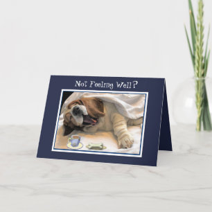 Funny "Get Well" Card W/Cute Basset, Bones, & Tea