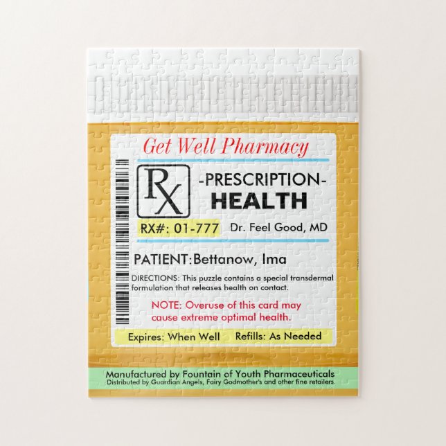 Funny Get Well  Prescription Bottle Jigsaw Puzzle (Vertical)