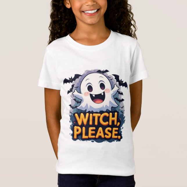 Funny Ghost And Bats Witch Please Halloween 🎃 T-Shirt (Front)