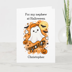 Funny Ghost and Skateboard Halloween Nephew Card