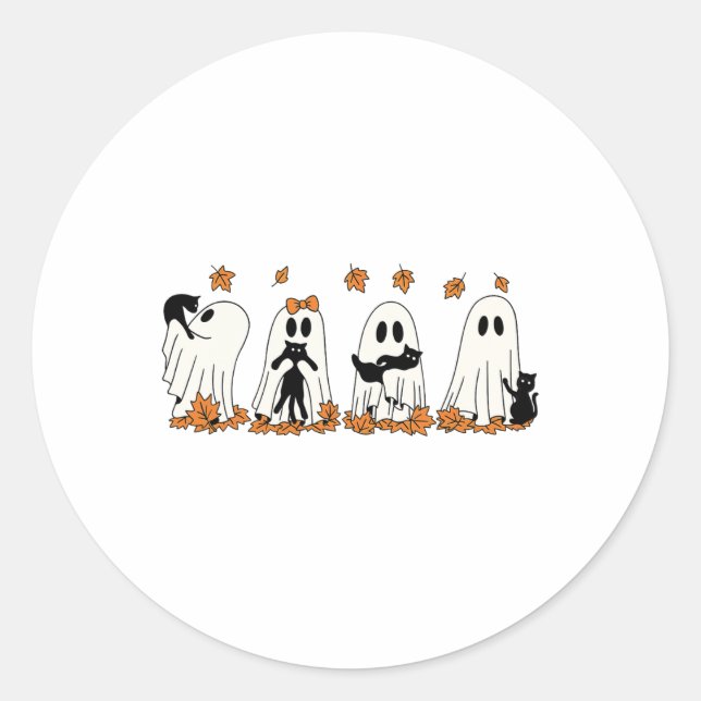 Funny Ghost Black Cat Fall Halloween Thanksgiving  Classic Round Sticker (Front)