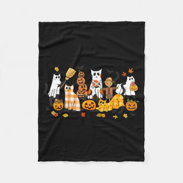 Funny Ghost Black Cat Pumpkin Halloween Costume Fleece Blanket (Front)