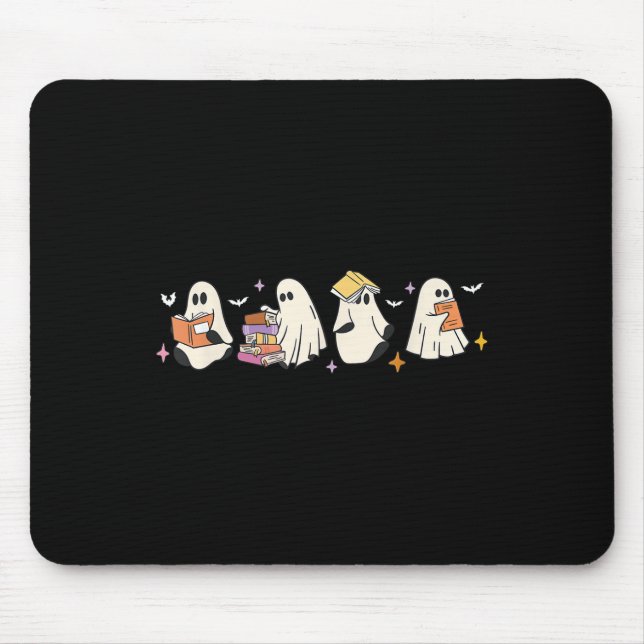 Funny Ghost Book Reading Halloween Books Lover Kid Mouse Pad (Front)