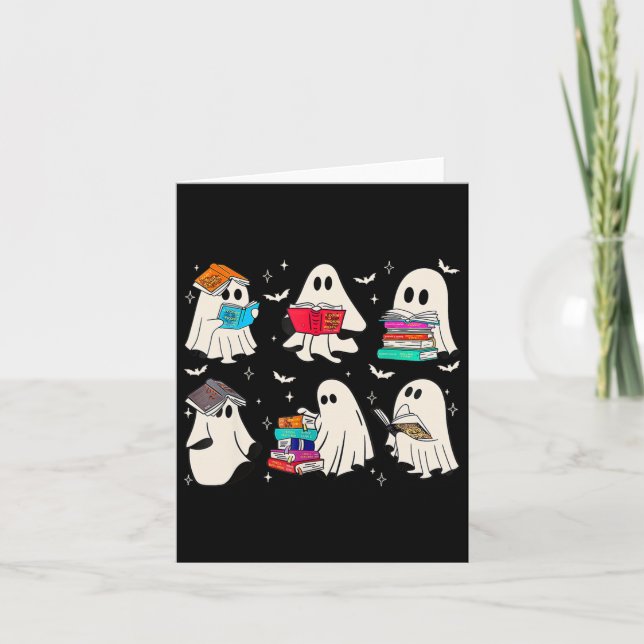 Funny Ghost Book Reading Halloween Books Lover Tea Card (Front)