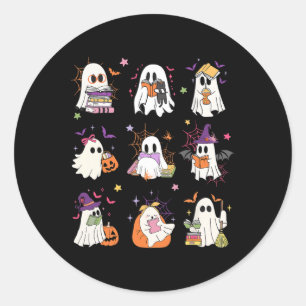 Funny Ghost Book Reading Halloween Books Lover Tea Classic Round Sticker