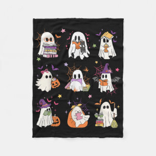 Funny Ghost Book Reading Halloween Books Lover Tea Fleece Blanket