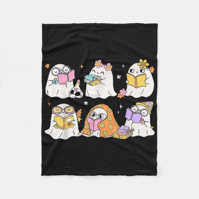 Funny Ghost Book Reading Halloween Books Lover Tea Fleece Blanket (Front)