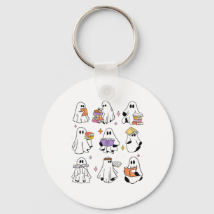Funny Ghost Book Reading Halloween Books Lover Tea Key Ring