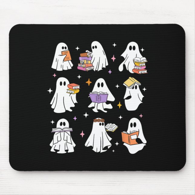 Funny Ghost Book Reading Halloween Books Lover Tea Mouse Pad (Front)