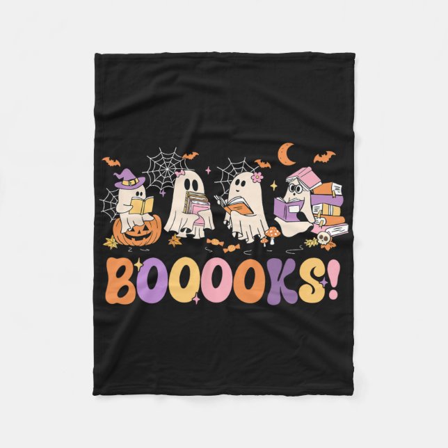 Funny Ghost Book Reading Halloween Booooks Lover T Fleece Blanket (Front)