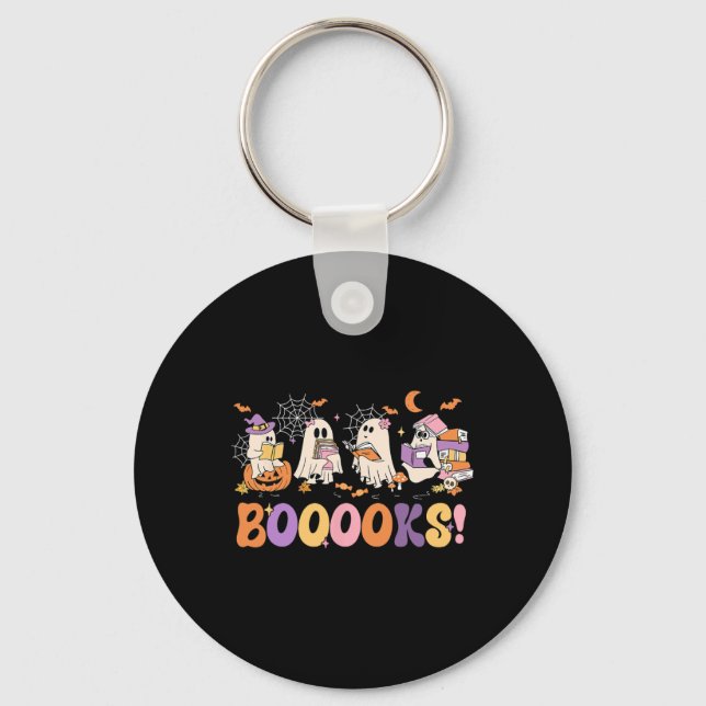 Funny Ghost Book Reading Halloween Booooks Lover T Key Ring (Front)