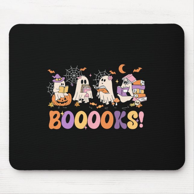 Funny Ghost Book Reading Halloween Booooks Lover T Mouse Pad (Front)