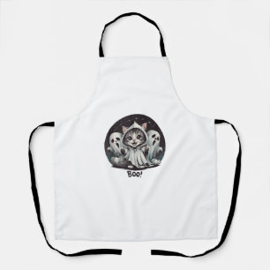 Funny Ghost Cat Boo Halloween Animal Ghost Kitty T Apron