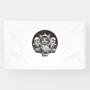 Funny Ghost Cat Boo Halloween Animal Ghost Kitty T Banner
