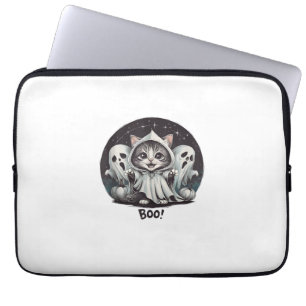 Funny Ghost Cat Boo Halloween Animal Ghost Kitty T Laptop Sleeve