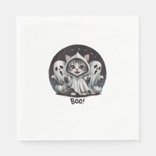 Funny Ghost Cat Boo Halloween Animal Ghost Kitty T Napkin