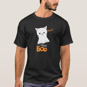 Funny Ghost Cat Meow I Mean Boo Pumpkin Moon Hallo T-Shirt
