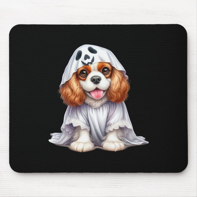 Funny Ghost Cavalier King Charles Spaniel Dog Love Mouse Pad (Front)