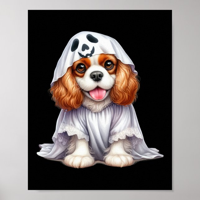 Funny Ghost Cavalier King Charles Spaniel Dog Love Poster (Front)