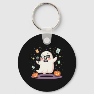 Funny Ghost Comedian Microphone Spooky Halloween C Key Ring