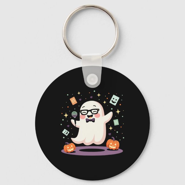 Funny Ghost Comedian Microphone Spooky Halloween C Key Ring (Front)