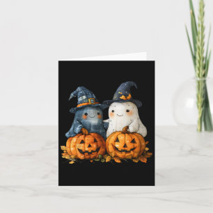 Funny Ghost Couple Bestie With Pumpkins Halloween Card