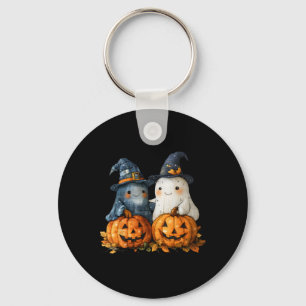 Funny Ghost Couple Bestie With Pumpkins Halloween Key Ring