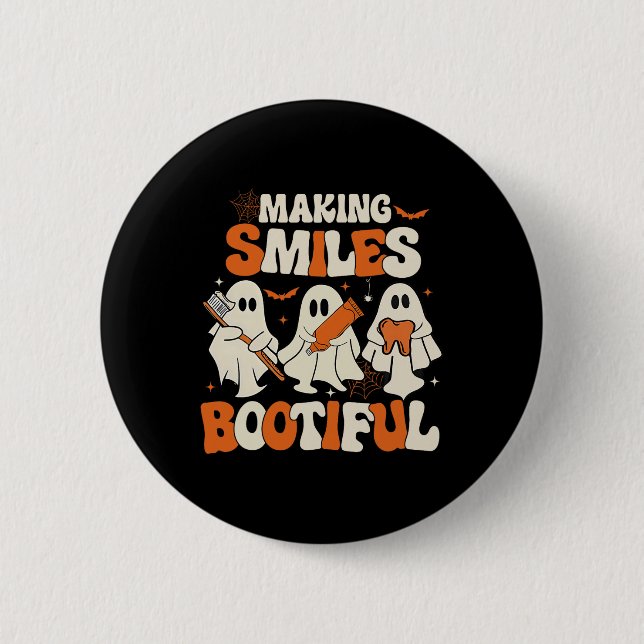 Funny Ghost Dentist Halloween Making Smiles Bootif 6 Cm Round Badge (Front)
