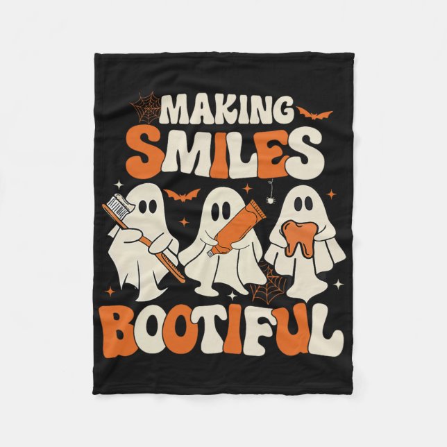 Funny Ghost Dentist Halloween Making Smiles Bootif Fleece Blanket (Front)