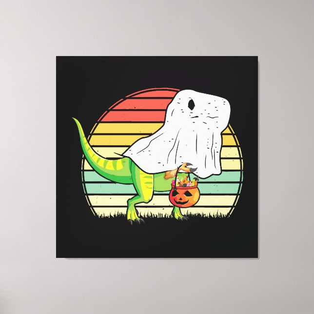 Funny Ghost Dinosaur Halloween Canvas Print (Front)