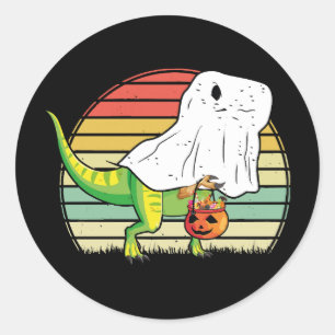 Funny Ghost Dinosaur Halloween Classic Round Sticker