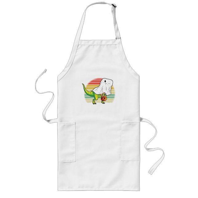 Funny Ghost Dinosaur Halloween Long Apron (Front)