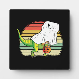 Funny Ghost Dinosaur Halloween Plaque