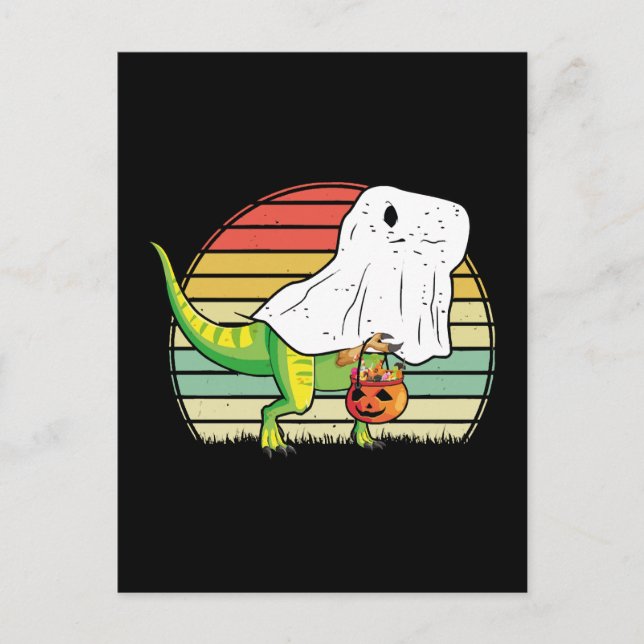 Funny Ghost Dinosaur Halloween Postcard (Front)