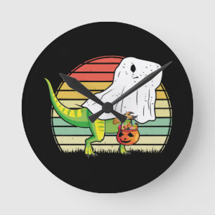 Funny Ghost Dinosaur Halloween Round Clock